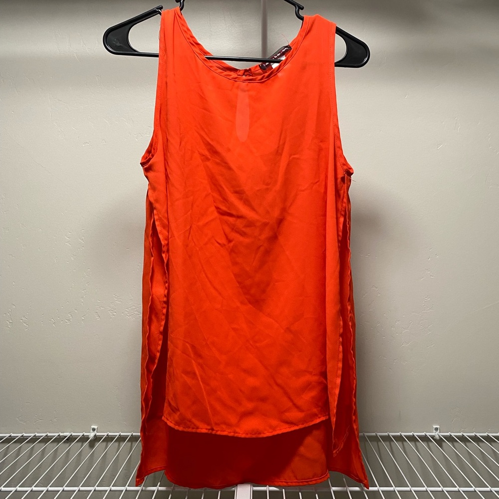 Orange/fire engine red shirt with slits on the side